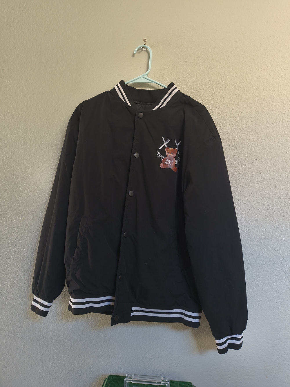 Black Bomber Jacket with Striped Trim - Unbranded